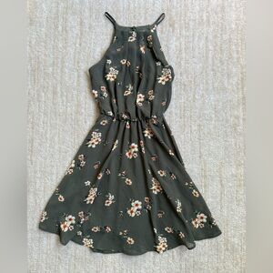 Francesca's Collections Olive Green Floral Halter Dress